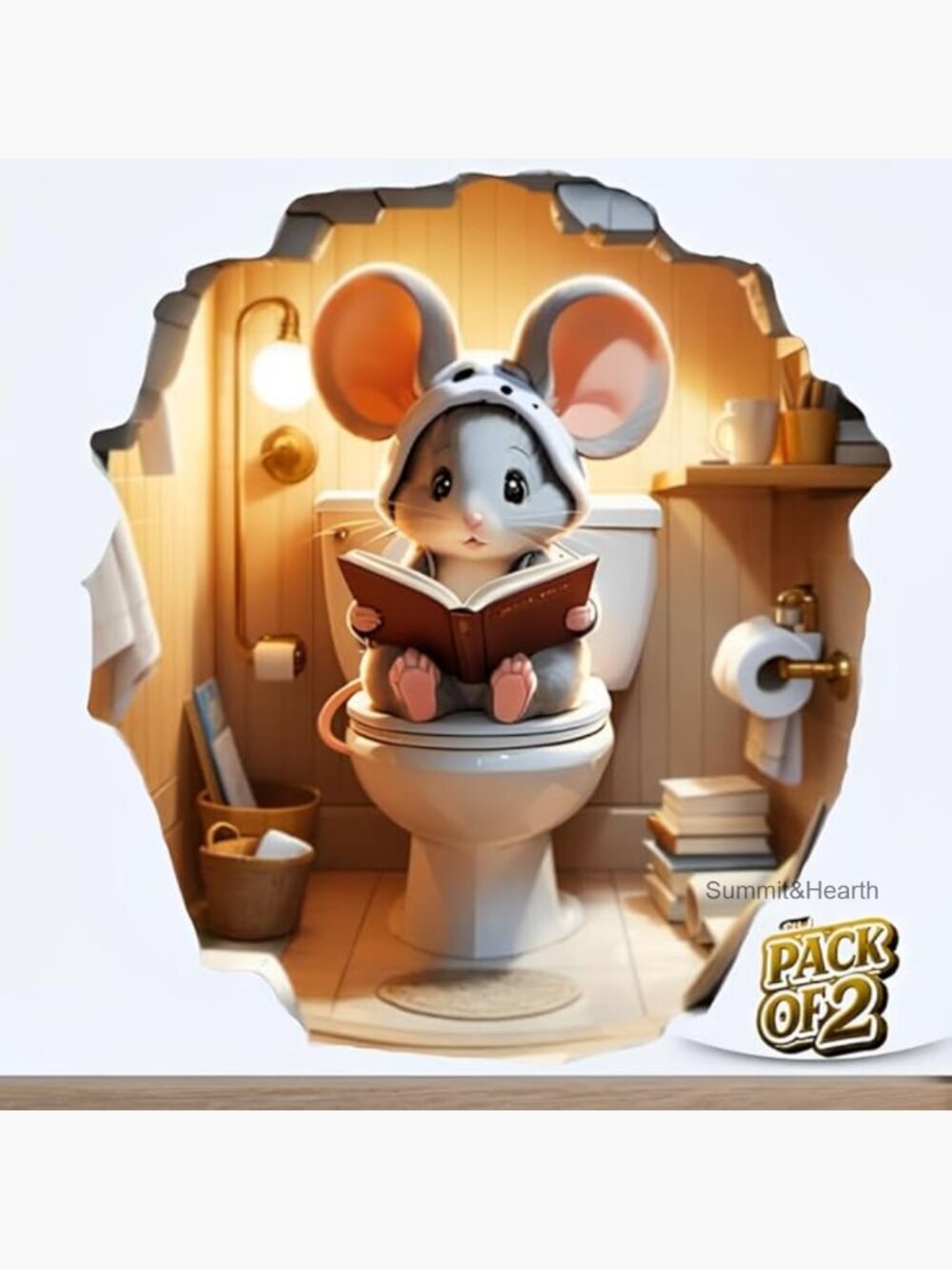 3D Mouse Reading Book Wall Decal Sticker Pack of 2 4 Inch Vinyl